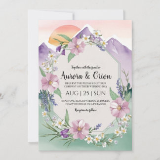 Hochzeit mit Blumen und Aquarellen Einladung