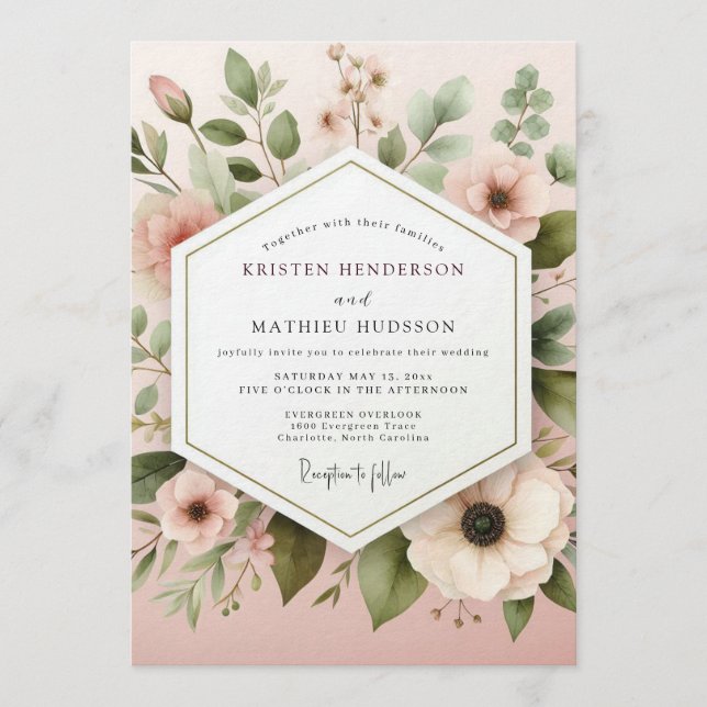 Hochzeit mit Blush Ethereal Anemone Einladung (Vorderseite)