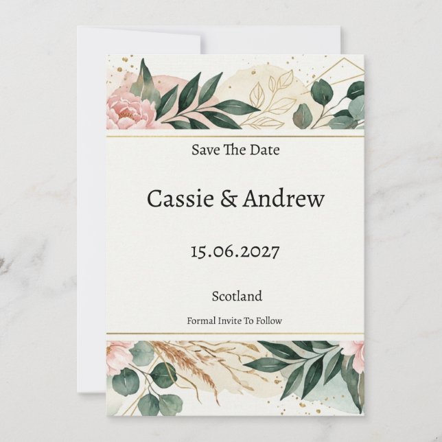 Hochzeit mit Blush-Grünpflanzen Save The Date (Vorderseite)