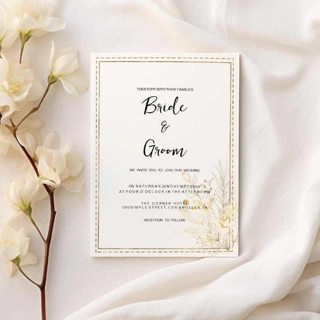 Hochzeit mit botanischem Weißgold Einladung (Elegant botanical white gold floral Wedding)