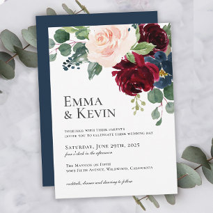 Hochzeit mit Burgund Blush und Navy Einladung