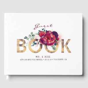 Hochzeit mit Burgund Rot und Gold Gästebuch