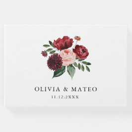 Hochzeit mit Burgund und Blütenblütenblüte Gästebuch