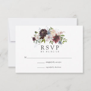 Hochzeit mit Burgund und Marinefeldern RSVP Karte
