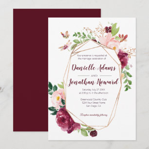 Hochzeit mit Burgund und rosa Wasserfarbe   Einladung