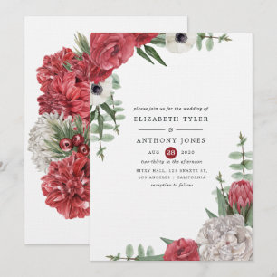 Hochzeit mit Burgund und Weiße Flora Einladung