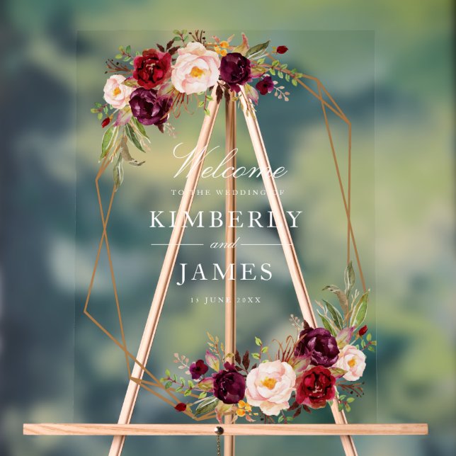 Hochzeit mit Burgunder Rot und Rot Acrylschild (Neutral)