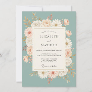 Hochzeit mit Celadon-Gänseblümchen-Kranz Einladung