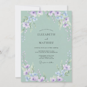 Hochzeit mit Celadon-Lila-Wildblumen Einladung