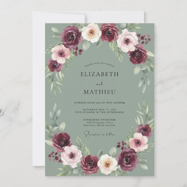 Hochzeit mit Celadon-Pfingstrose Einladung (Vorderseite)