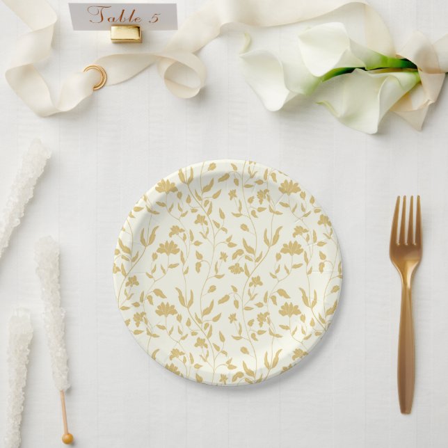 Hochzeit mit Creme und Goldblumen Pappteller (Hochzeit)