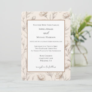 Hochzeit mit cremefarbenen skizzierten Blumen Einladung