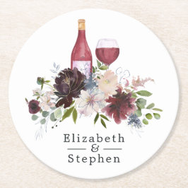 Hochzeit mit dem Thema Burgund und Rose Wein Runder Pappuntersetzer