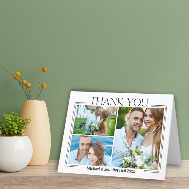 Hochzeit mit elegantem Skript 3 Fotos Collage Dankeskarte (Von Creator hochgeladen)