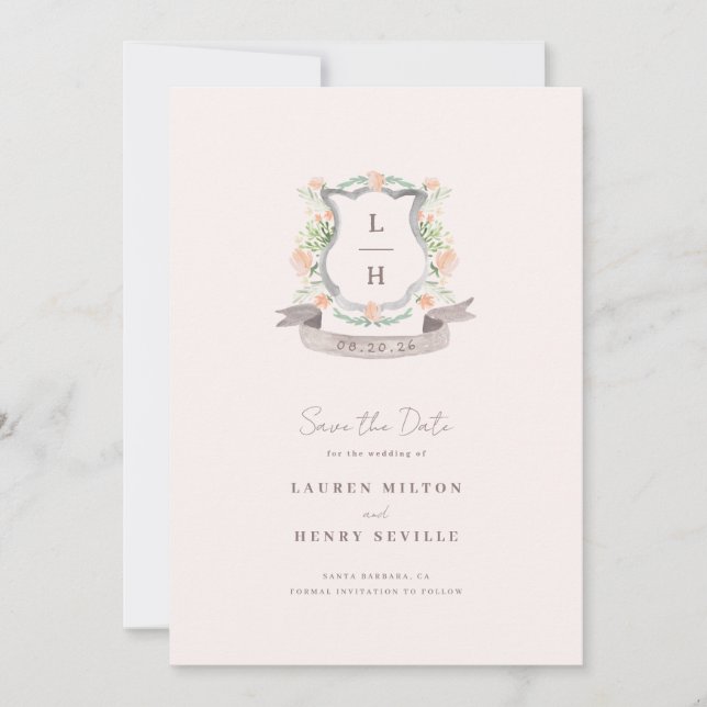 Hochzeit mit floralem Wappen Save The Date (Vorderseite)