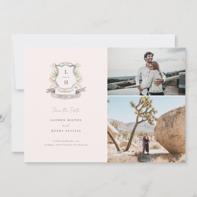 Hochzeit mit floralem Wappen Save The Date (Vorderseite)