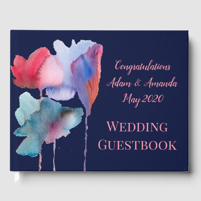 Hochzeit mit floraler Wasserfarbe Gästebuch (Vorderseite)