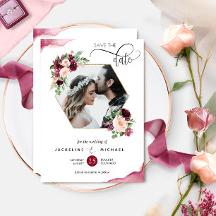 Hochzeit mit Foto, Burgund und Blush Save The Date