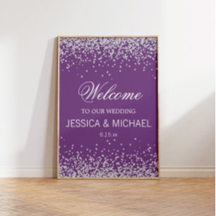 Hochzeit mit funkelndem silbernem Glitter in Lila Poster