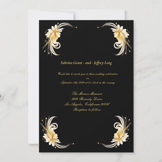 Hochzeit mit Gold Floral Leaf Einladung (Vorderseite)