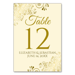 Hochzeit mit Gold und Creme Tischnummer