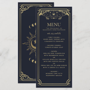 Hochzeit mit Gold- und Navy-Elegant-Tarot Menükarte