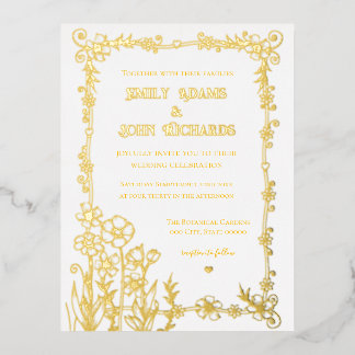 Hochzeit mit Gold und Weiß-Blumen Folie Einladungspostkarte