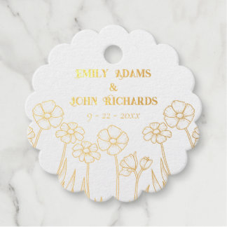 Hochzeit mit Gold und Weiß-Blumen Geschenkanhänger