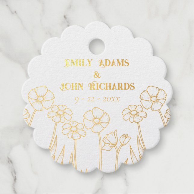 Hochzeit mit Gold und Weiß-Blumen Geschenkanhänger (Vorderseite)