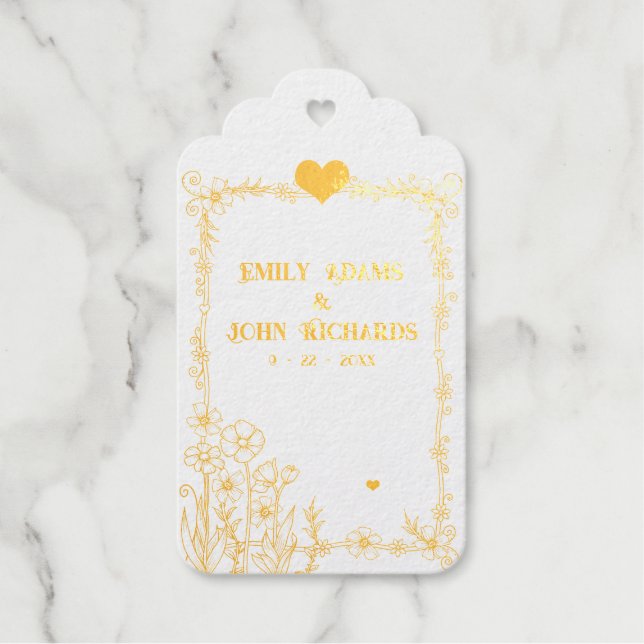 Hochzeit mit Gold und Weiß-Blumen Geschenkanhänger (Vorderseite)