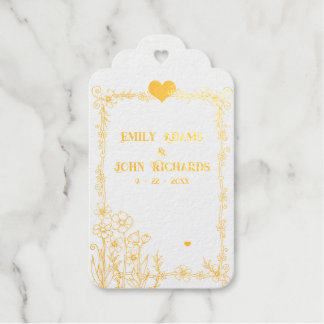 Hochzeit mit Gold und Weiß-Blumen Geschenkanhänger