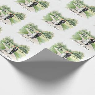 Hochzeit mit Golf mit Braut und Bräutigam auf dem Geschenkpapier