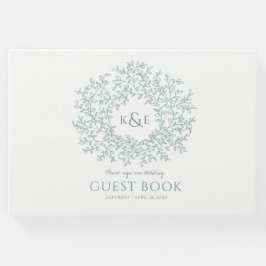 Hochzeit mit graugrünem, weißem Blatt Mono Gästebuch