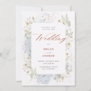Hochzeit mit grauweißer Wildblumen Einladung