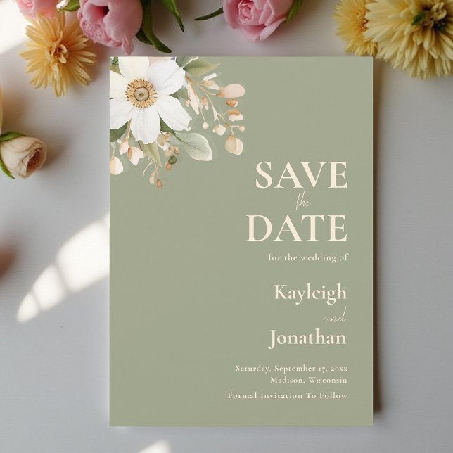 Hochzeit mit grünem Blumenwasser Save The Date (Von Creator hochgeladen)