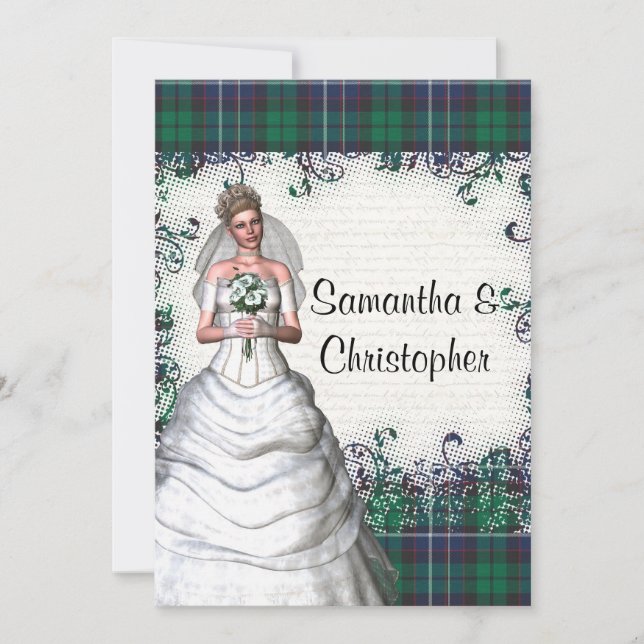 Hochzeit mit grünem Tartan Einladung (Vorderseite)