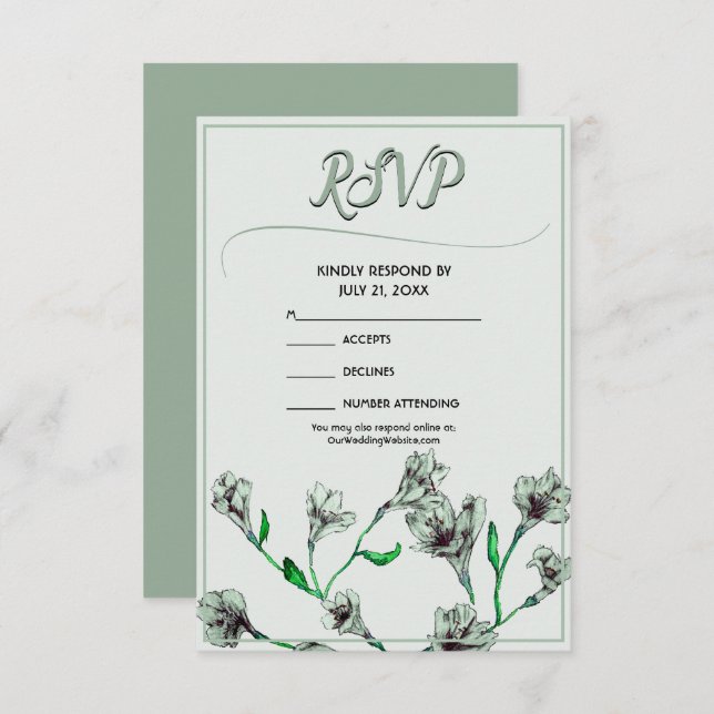 Hochzeit mit grüner Flora RSVP Karte (Vorne/Hinten)