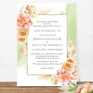 Hochzeit mit grüner Wasserfarbe (Pfirsichblüte) Einladung