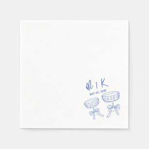 Hochzeit mit handgezeichnetem französischem Cockta Serviette