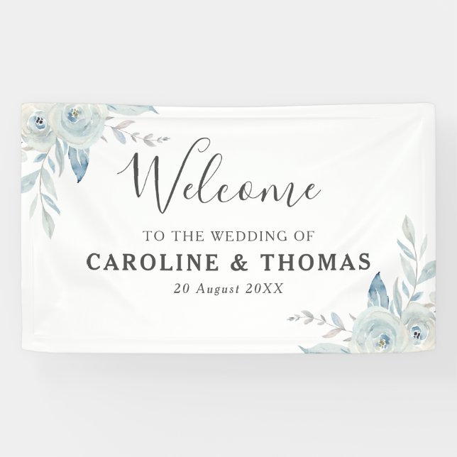 Hochzeit mit hellblauen Blumen Banner (Horizontal)
