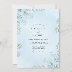 Hochzeit mit hellblauen Eukalyptusblättern Einladung