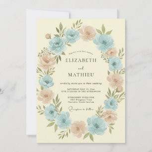 Hochzeit mit hellen Aqua-Pfirsich-Kranz Einladung
