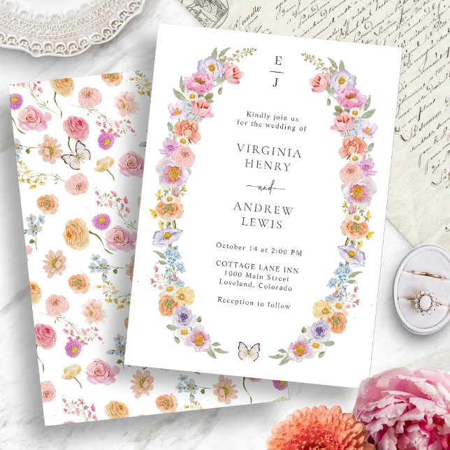 Hochzeit mit heller Flora Einladung (Bright Floral Wedding Invitation with Monogram by Painted Paperie
)