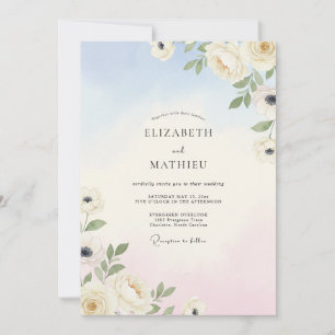 Hochzeit mit Himmelrosa Blütenblättern Einladung