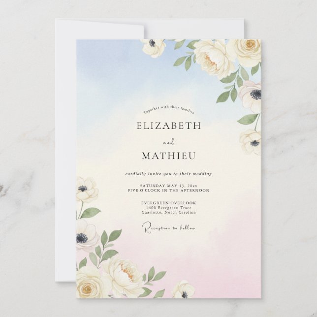 Hochzeit mit Himmelrosa Blütenblättern Einladung (Vorderseite)