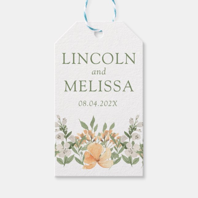 Hochzeit mit hübschem Pfirsich und Weißblumen Geschenkanhänger (Vorderseite)