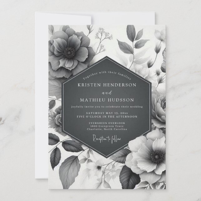 Hochzeit mit Kohle geätzter Flora Einladung (Vorderseite)