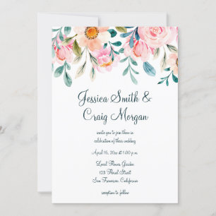 Hochzeit mit Korallenrosa und Aquamarinem Wasser Einladung