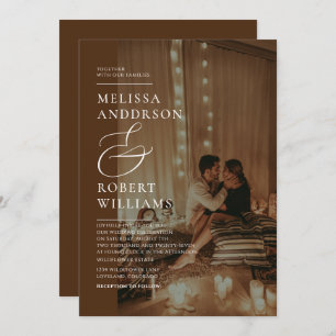 Hochzeit mit lässigem Chic und braunem Foto Einladung