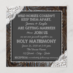 Hochzeit mit Leder und Lace Chalkboard Einladung